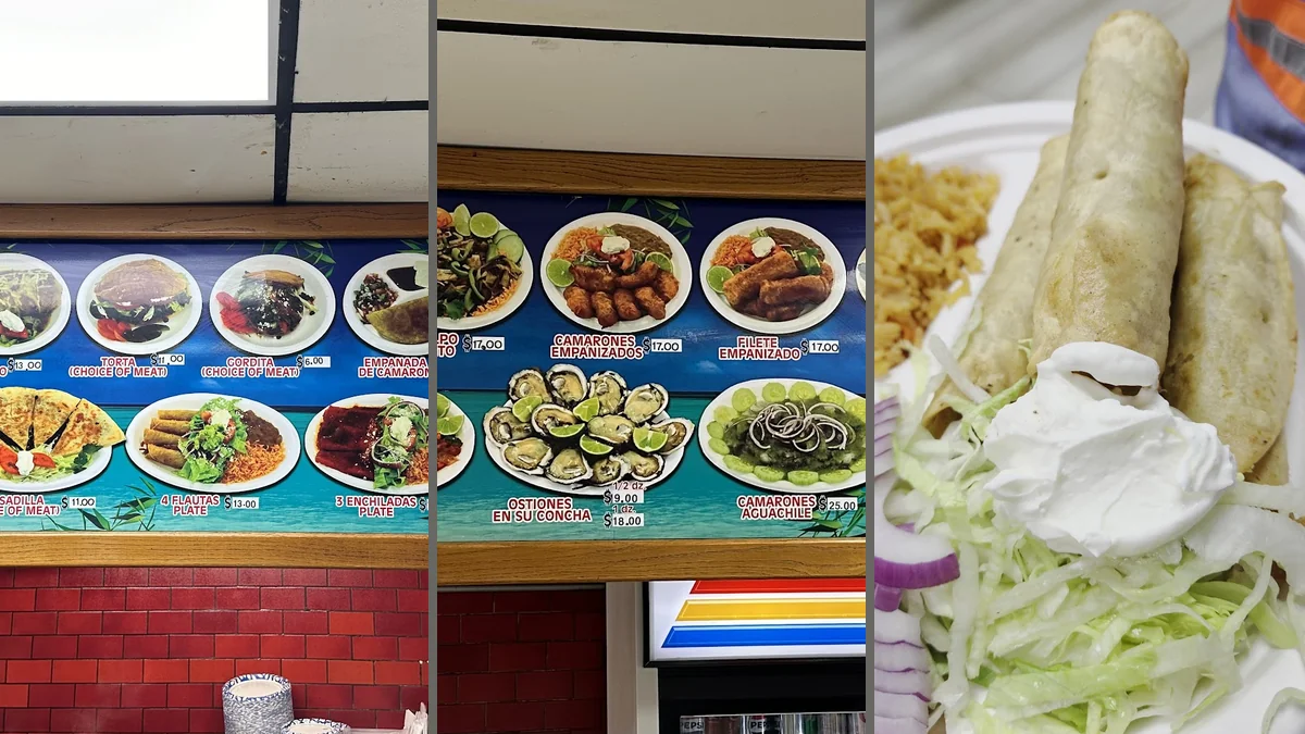 Seafood dishes on a casual restaurant table.